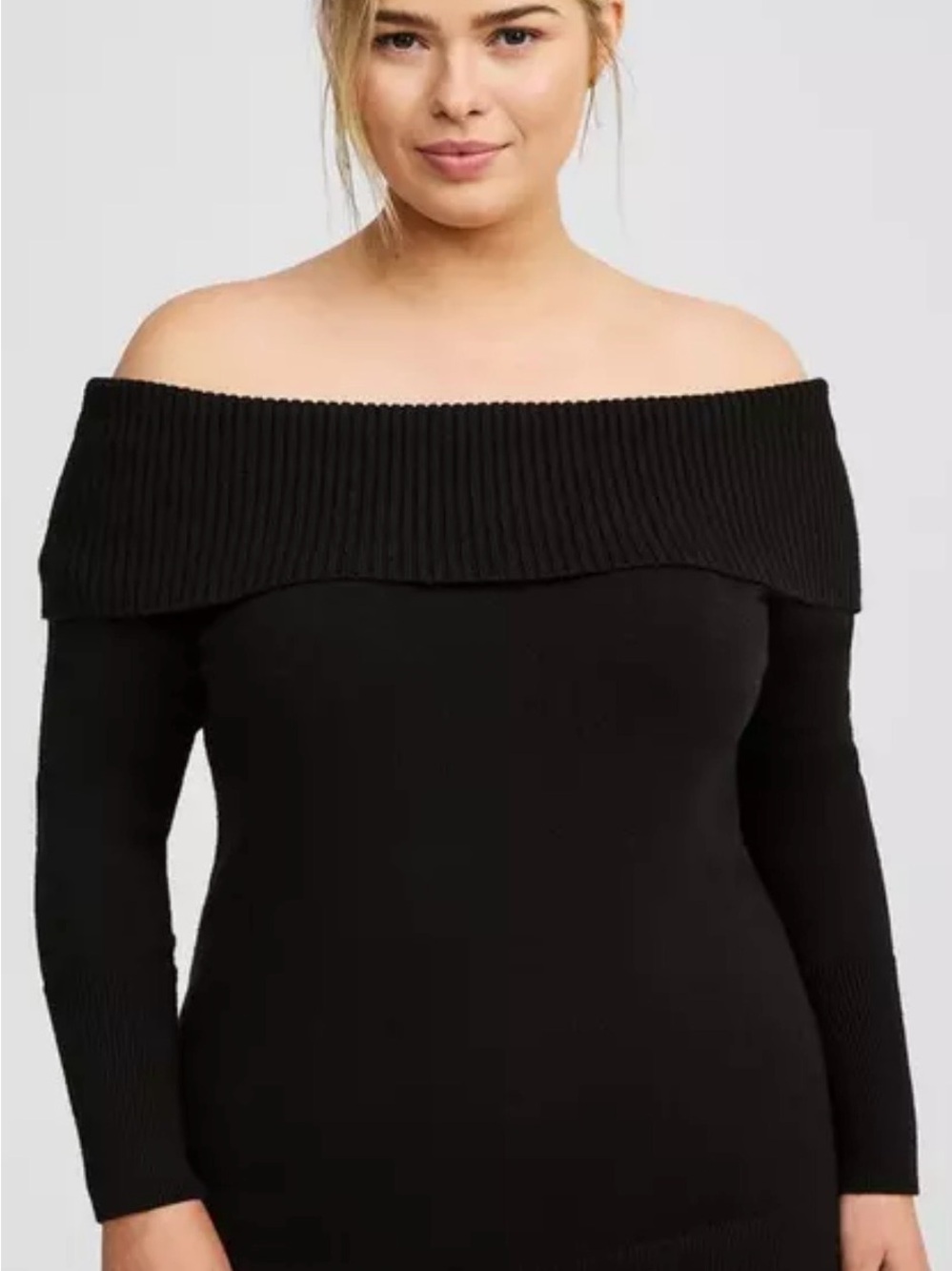 Torrid Off Shoulder Sweater Black Ribbed Pullover Size 4 (4X/26) NWT